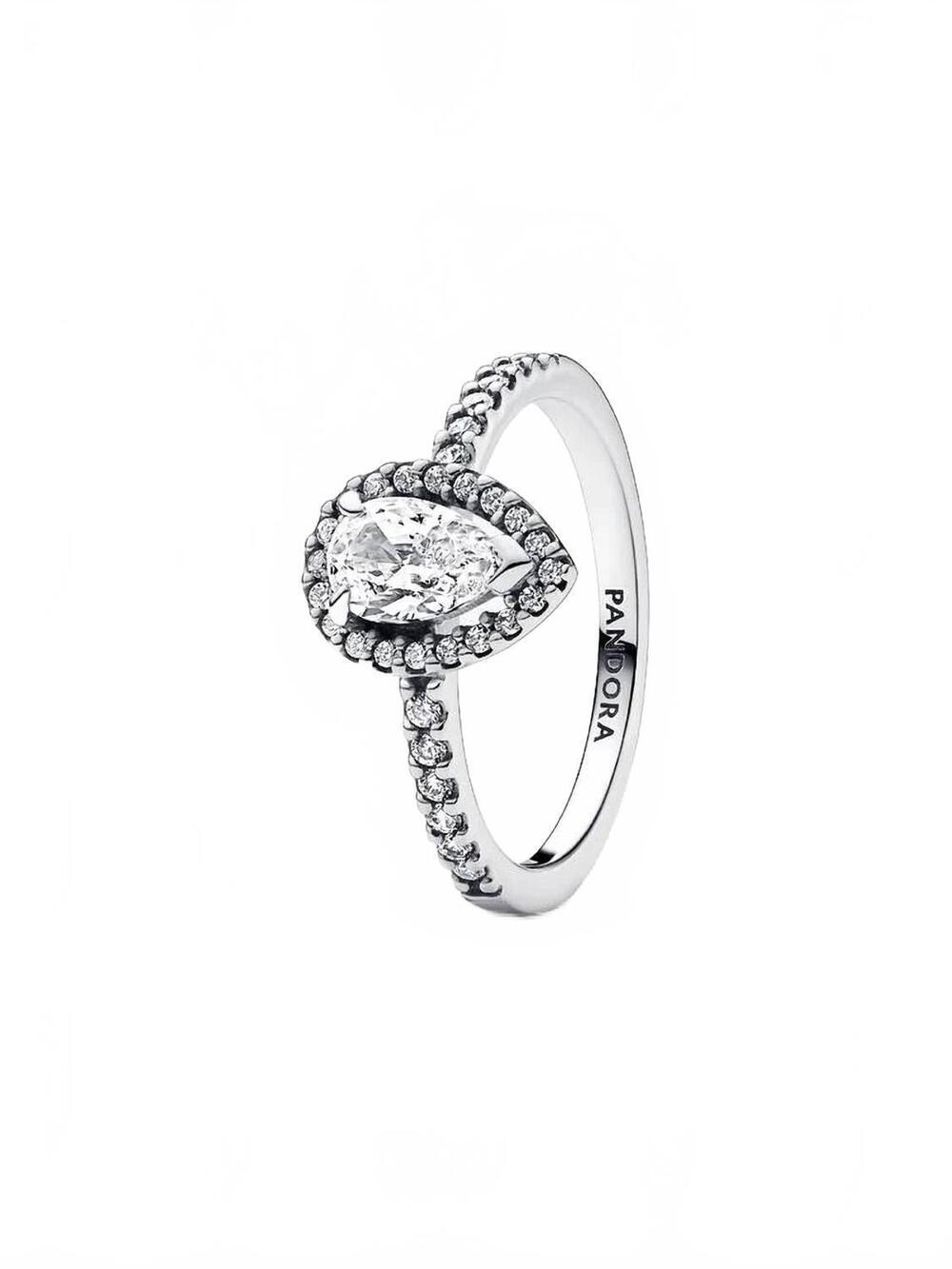 NEW PANDORA women's sparkling pear halo ring in sterling silver